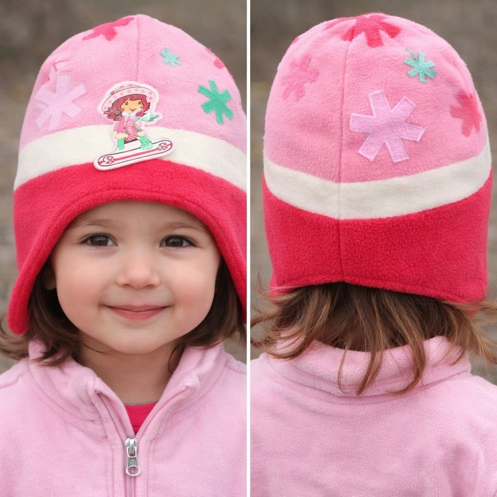 Strawberry Shortcake Toddler 1-3Y‎ Fleece Trapper Hat Pink Red Vintage 2007